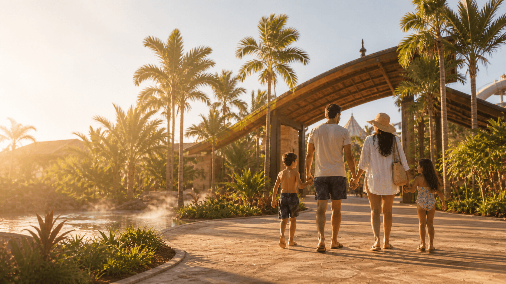 Família caminhando em parque